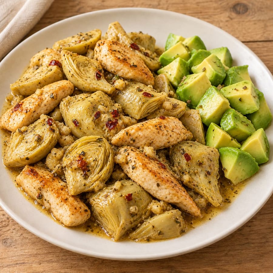Lauwarmer Hähnchen-Artischocken-Salat mit Dijon-Senf