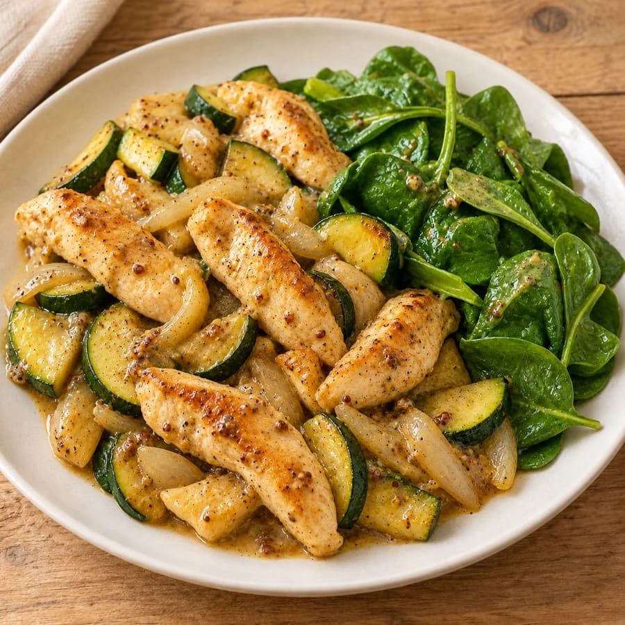 Warmer Hähnchensalat mit Spinat und Zucchini