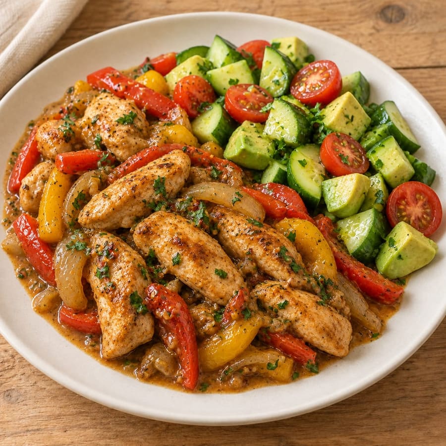 Lauwarmer Hähnchensalat mit Erdnusssauce