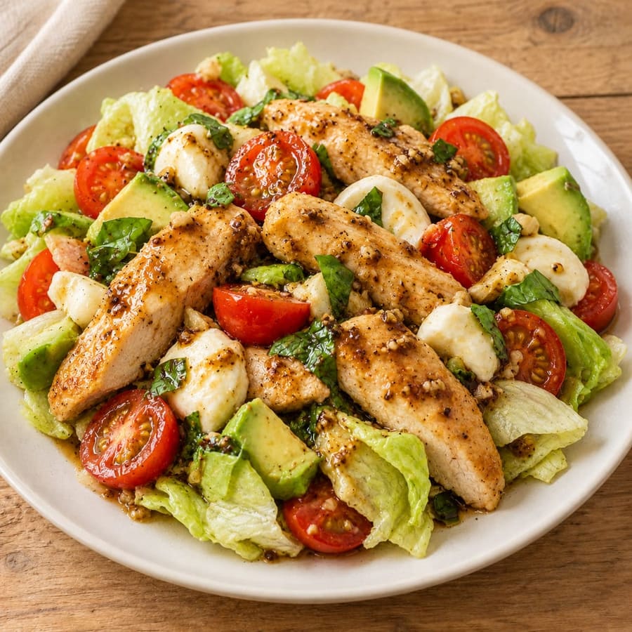 Lauwarmer Hähnchensalat mit Avocado und Kirschtomaten