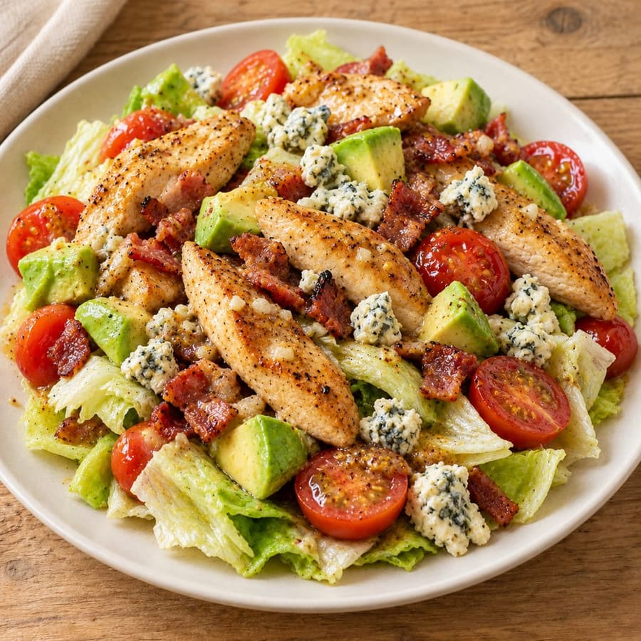 Warmer Hähnchensalat mit Avocado und Blauschimmelkäse