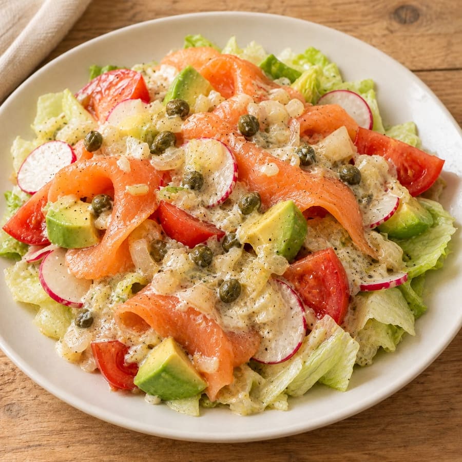 Warmer Räucherlachs-Salat mit Avocado und Radieschen