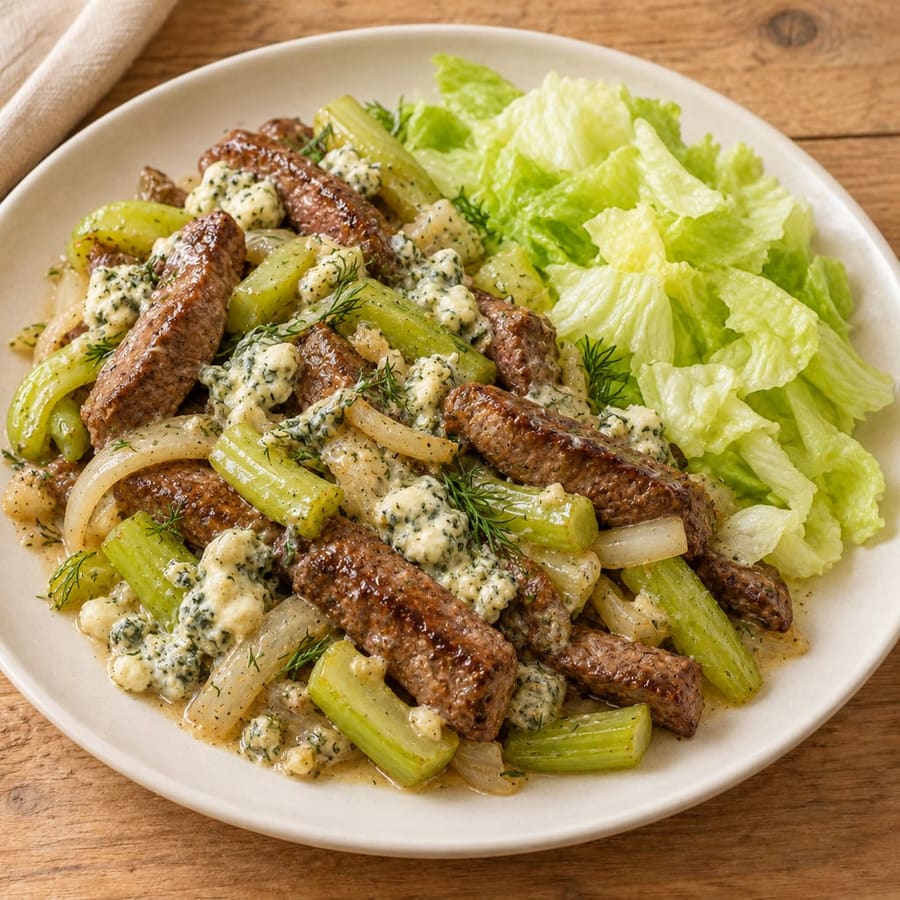 Warmer Rindfleischsalat mit Sellerie und Joghurtdressing