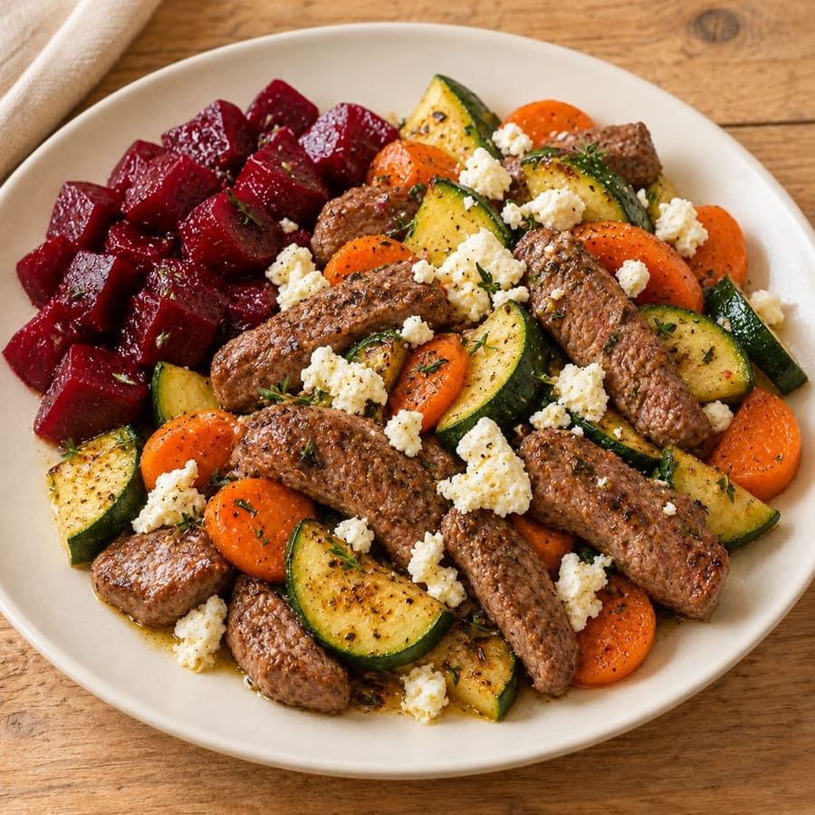 Warmer Rindfleischsalat mit Rote Bete, Zucchini und Feta