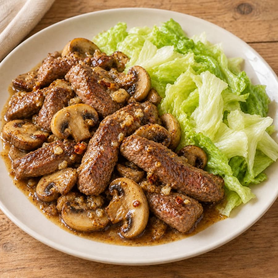 Warmer Rindfleischsalat mit Champignons und Dijon-Senf