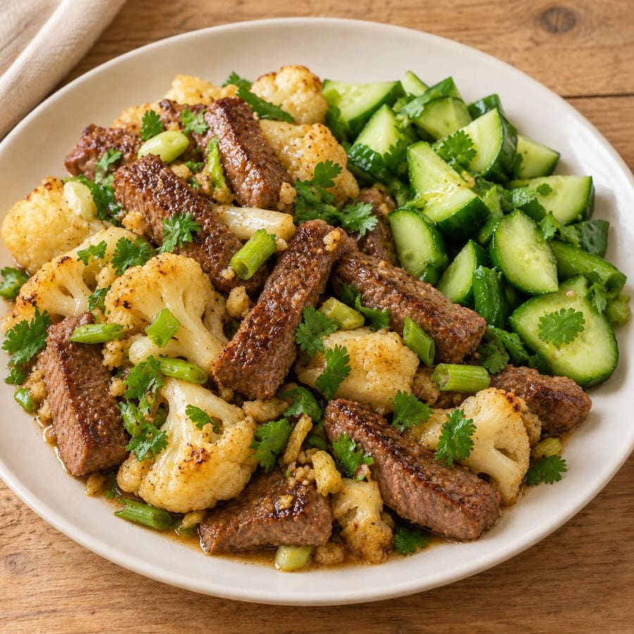 Warmer Rindfleischsalat mit Blumenkohl, Gurke und Limette
