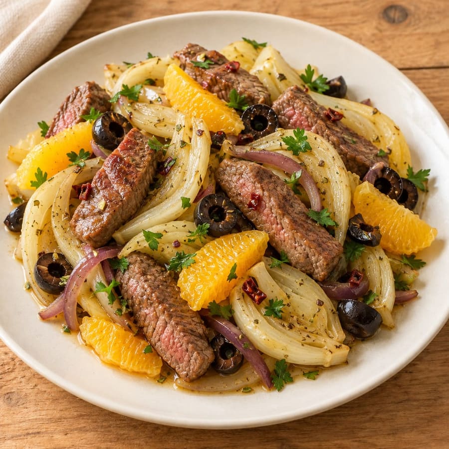 Lauwarmer Rindfleischsalat mit Fenchel und Orange