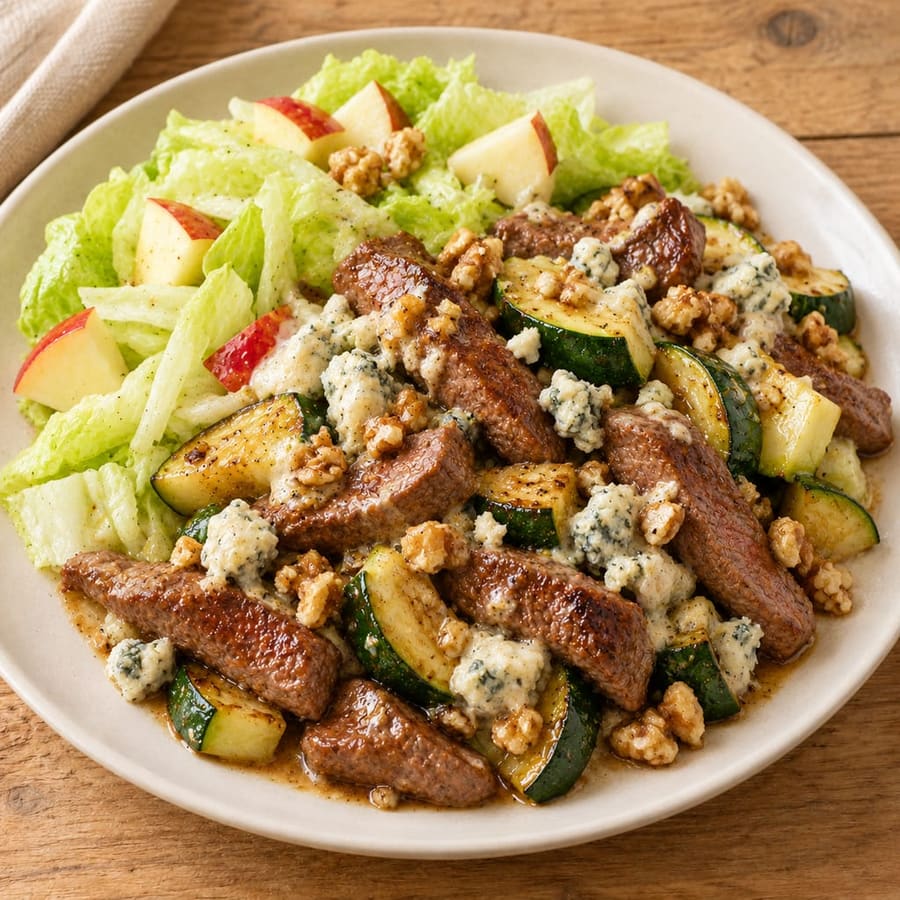 Warmer Rindfleischsalat mit Zucchini und Blauschimmelkäse