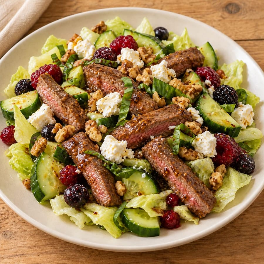 Warmer Rindfleischsalat mit Ziegenkäse und Walnüssen
