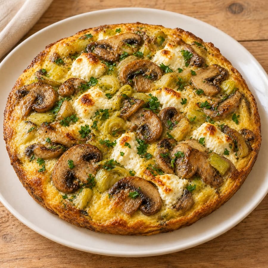 Frittata mit Champignons, Lauch und Ziegenkäse