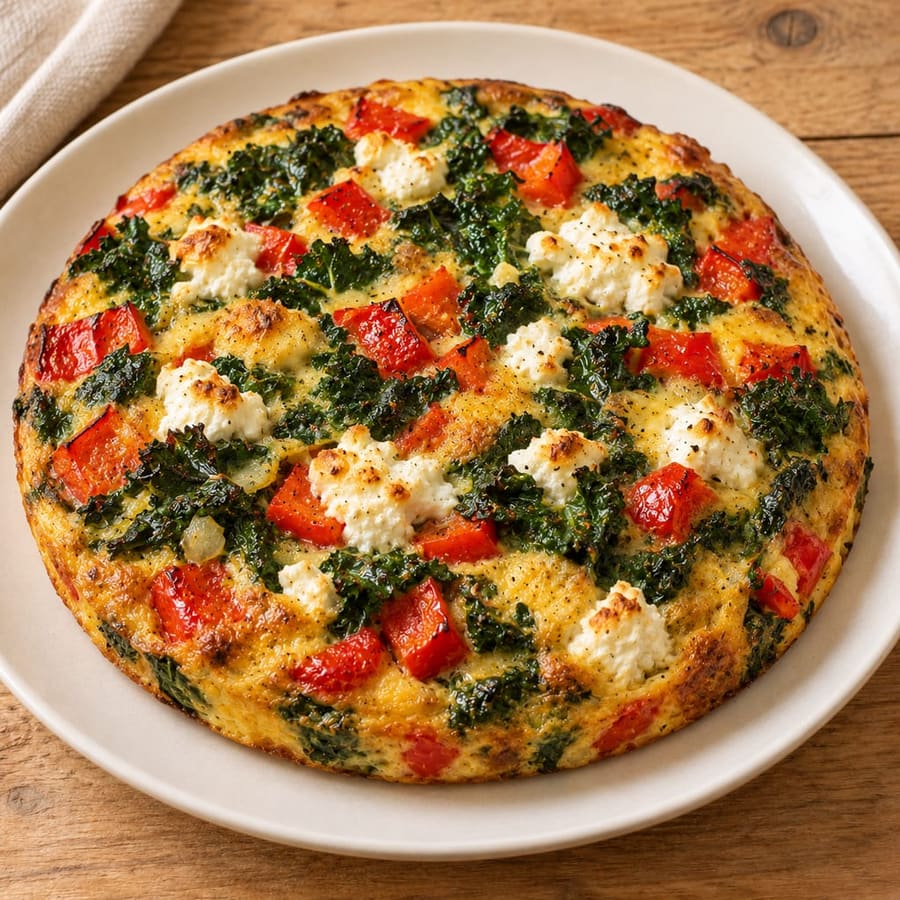 Frittata mit Grünkohl, Paprika und Ziegenkäse
