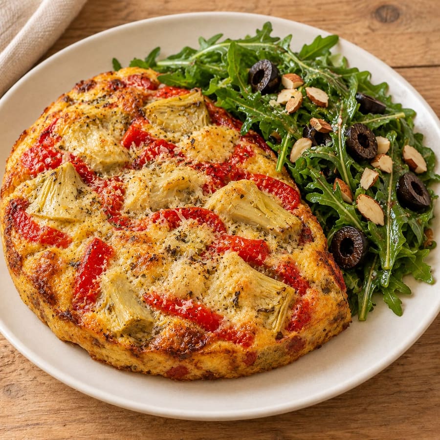 Frittata mit Artischocken, gerösteten Paprika und Rucola