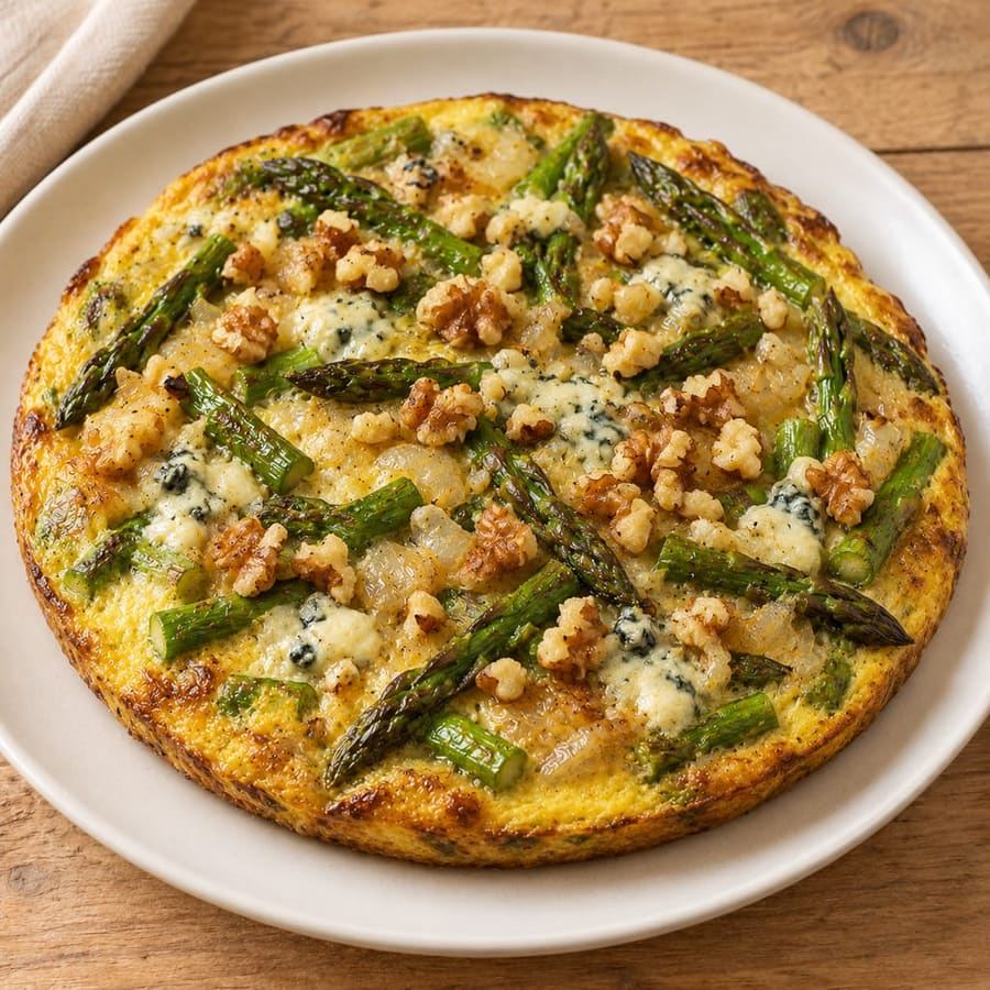 Frittata mit grünem Spargel und Blauschimmelkäse