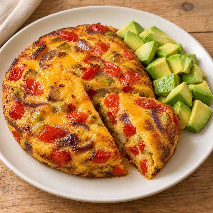 Paprika-Frittata mit Cheddar und Avocado