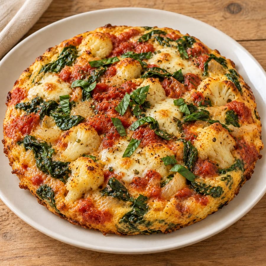 Frittata mit Blumenkohl, Spinat, Tomate und Mozzarella