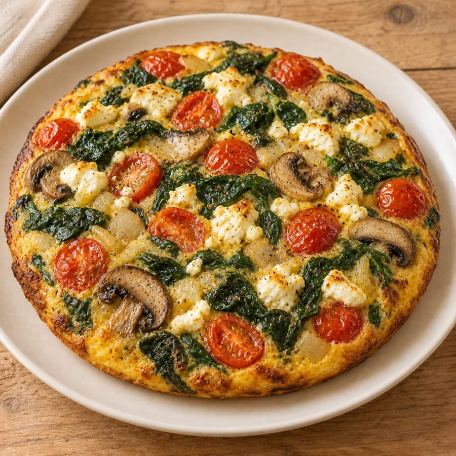 Frittata mit Spinat, Champignons, Kirschtomaten und Feta