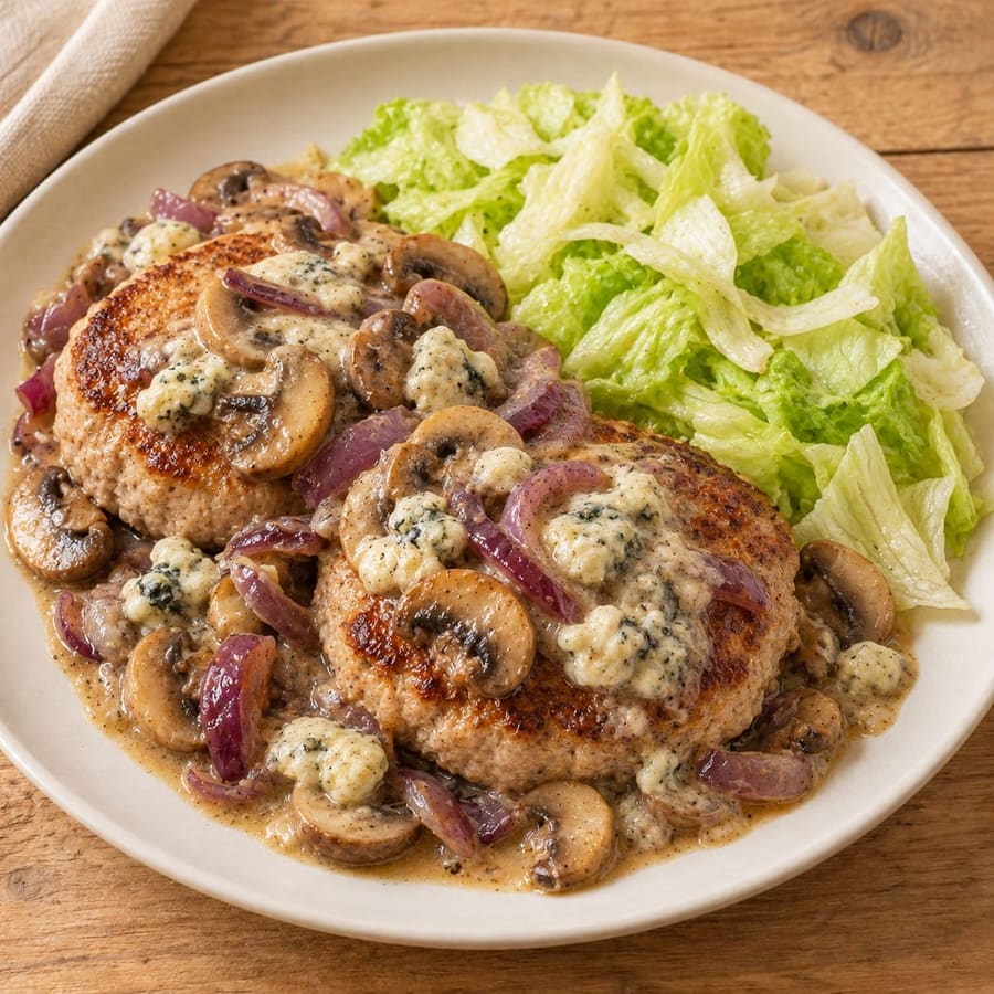 Putenburger mit Champignons im Salatblatt