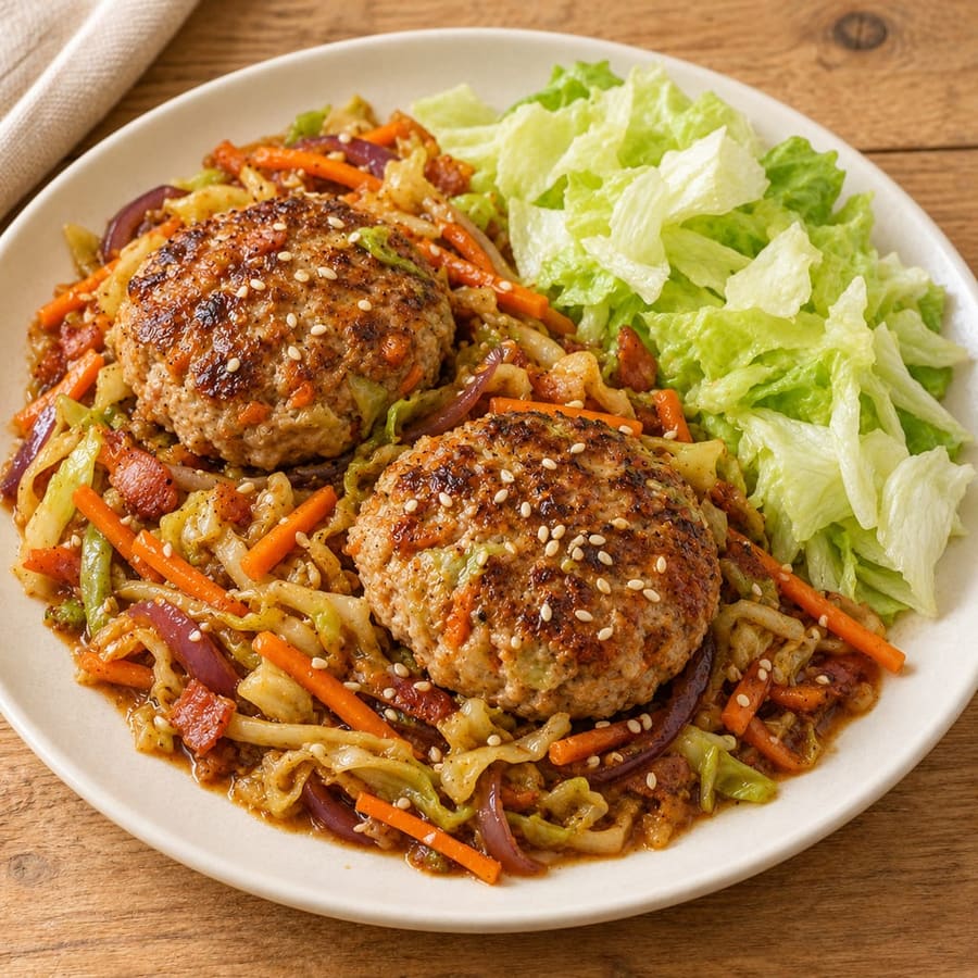 Putenburger mit Sesam-Soja-Krautsalat