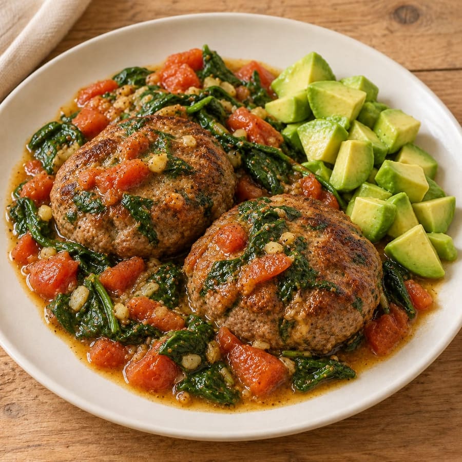 Rindfleischburger mit Spinat und Tomate