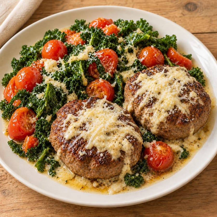 Rinderburger mit Grünkohl und Kirschtomaten