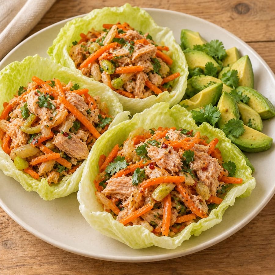Salatblätter mit Thunfisch und Karotten