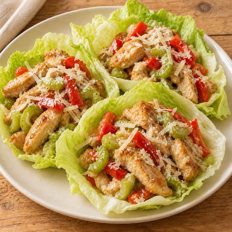 Salatwraps mit Hähnchen, Staudensellerie und Joghurtsauce