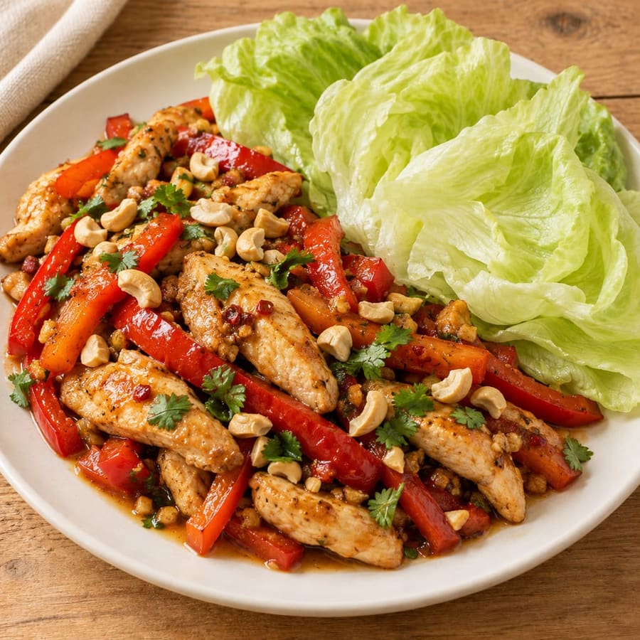Salatschiffchen mit Hähnchen und Paprika