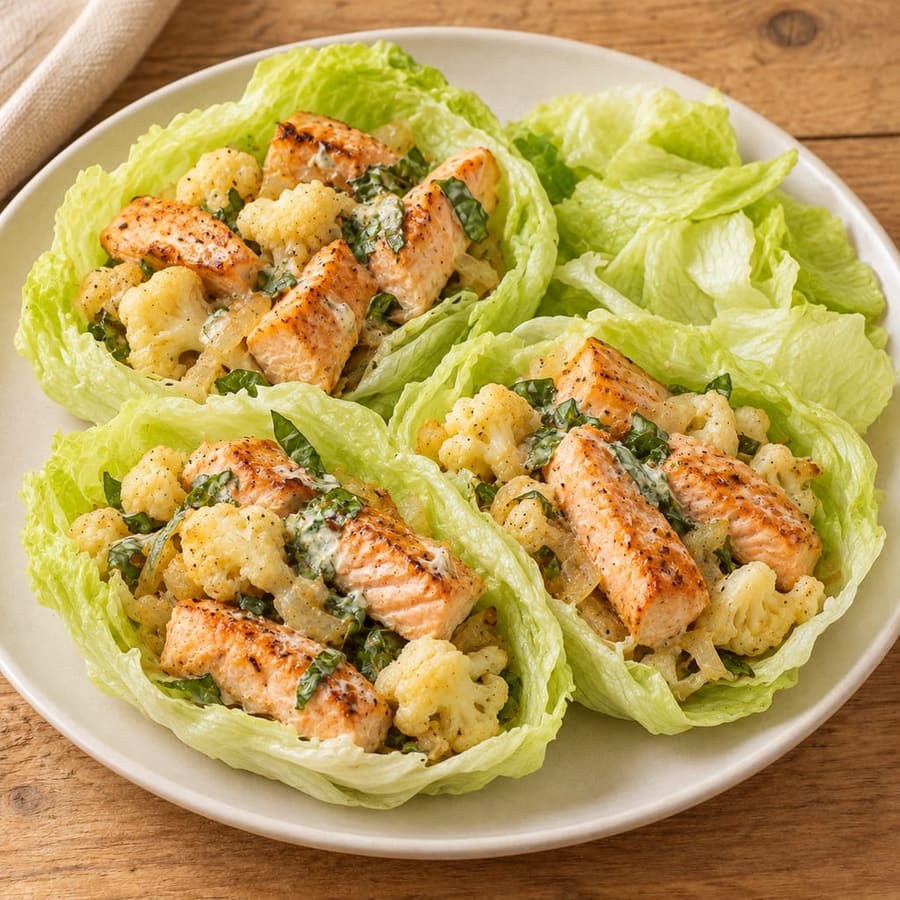 Salatwraps mit Lachs, Blumenkohl und Mayonnaise