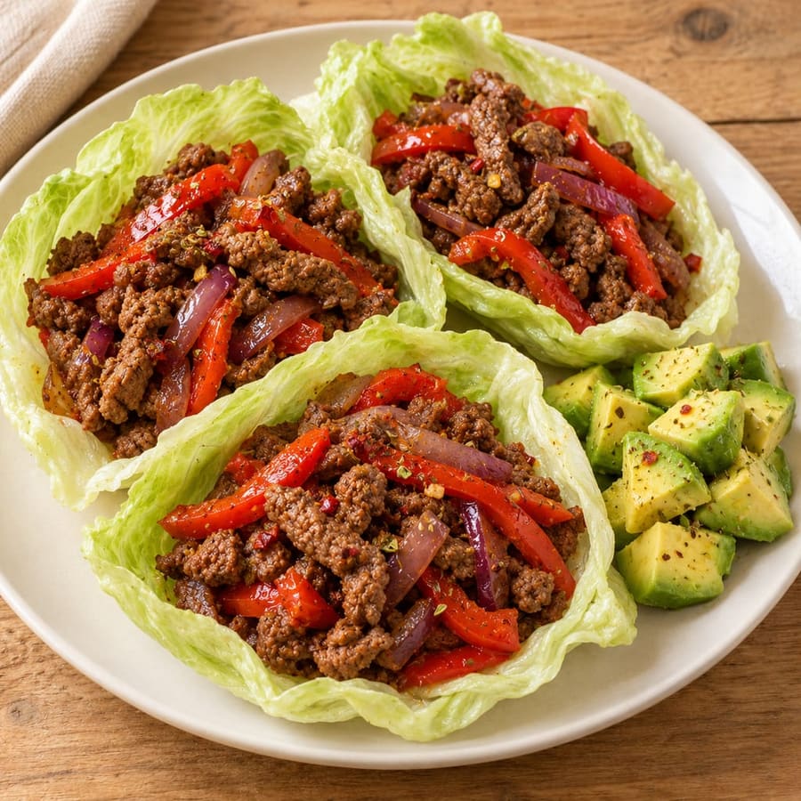 Salatwraps mit Rinderhack, Paprika und Avocado
