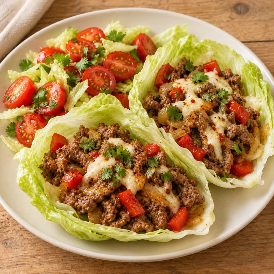 Salatwraps mit gewürztem Rinderhack und Limette