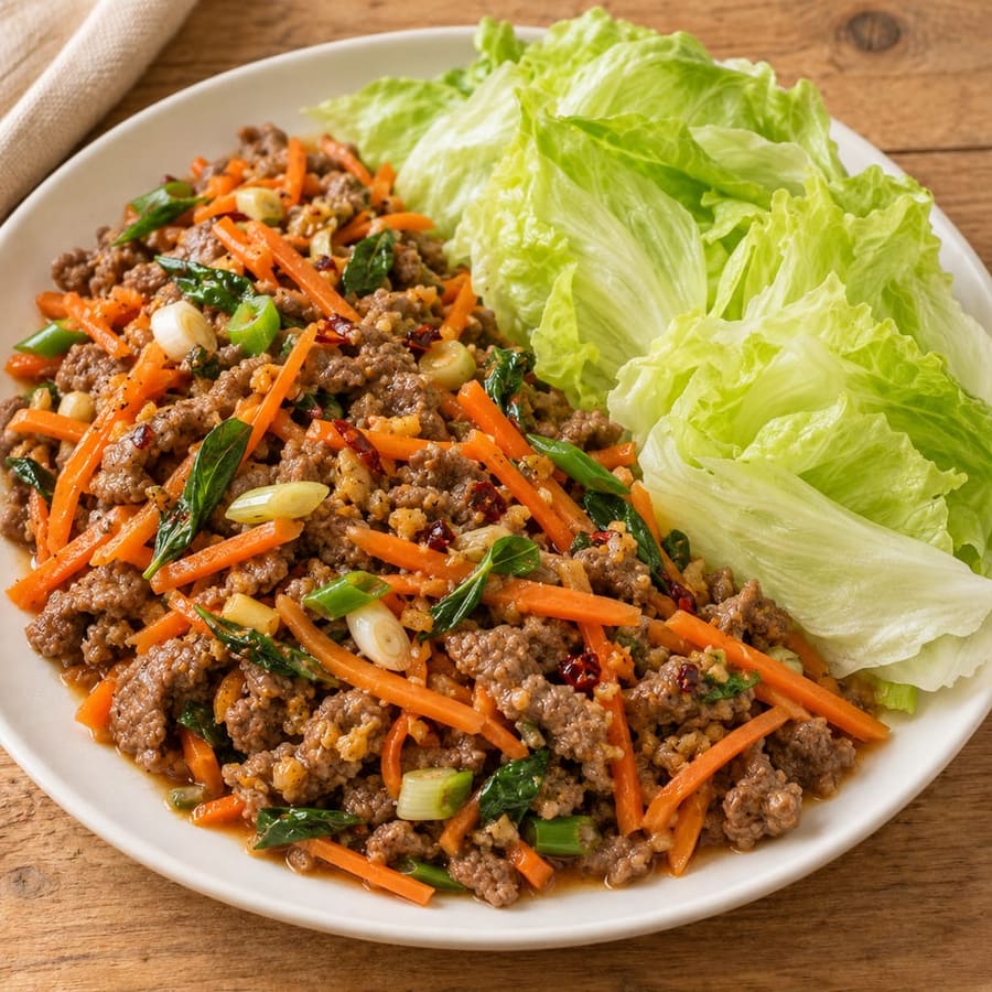 Salatwraps mit Rinderhack, Karotte und Ingwer