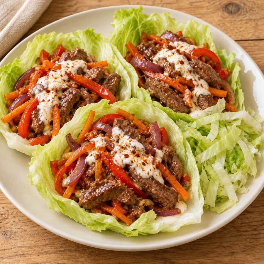 Salatwraps mit Rindfleisch, Karotte und Paprika