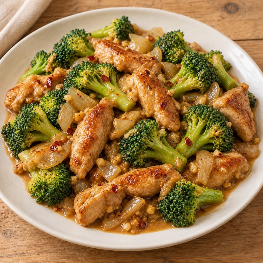 Hähnchen-Brokkoli-Pfanne mit Erdnusssauce