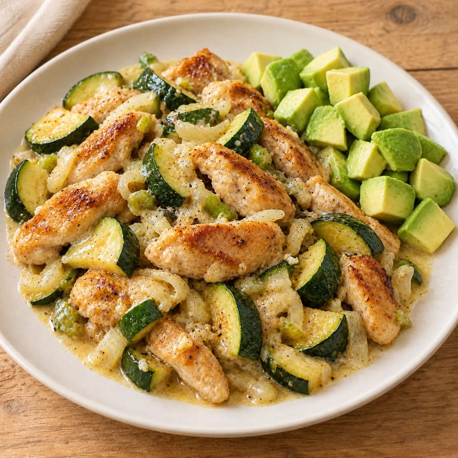 Hähnchen-Zucchini-Pfanne mit Joghurtsauce