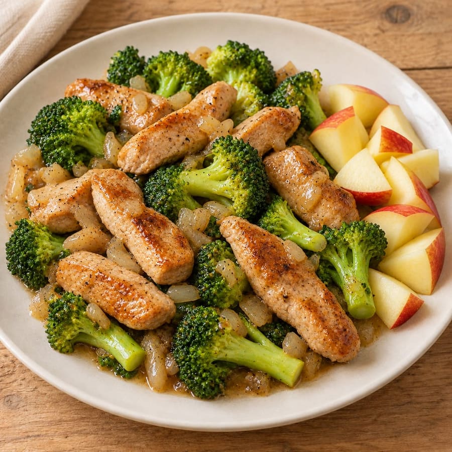 Gebratenes Schweinelendchen mit Brokkoli und Apfel