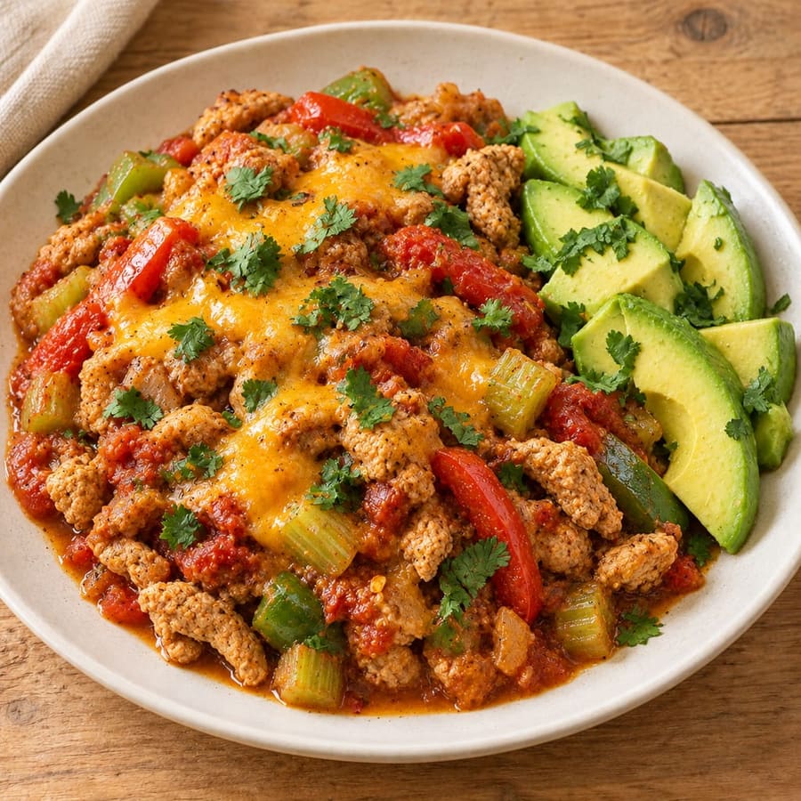 Putenhack in Tomatensauce mit Sellerie und Paprika