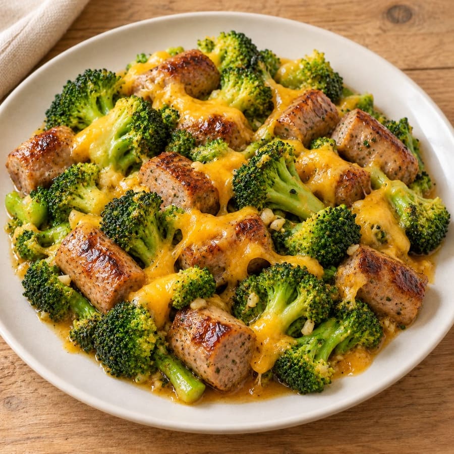 Bratwurst-Pfanne mit Brokkoli und Cheddar