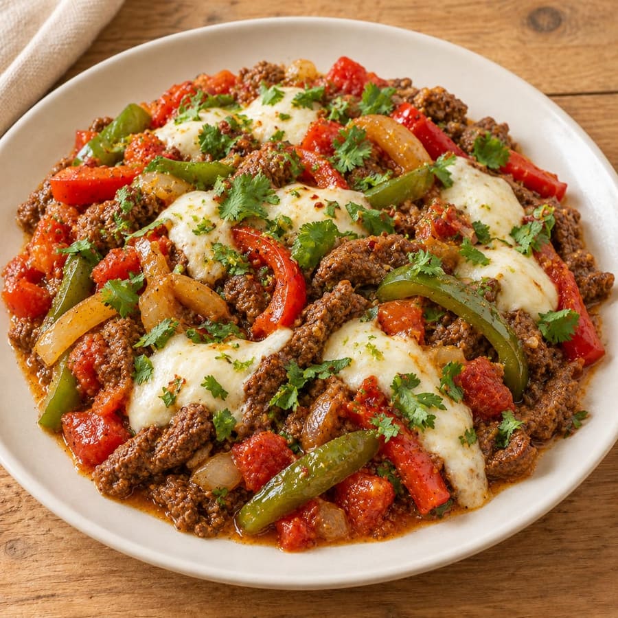 Hackfleischpfanne mit Paprika, Tomate und Limette