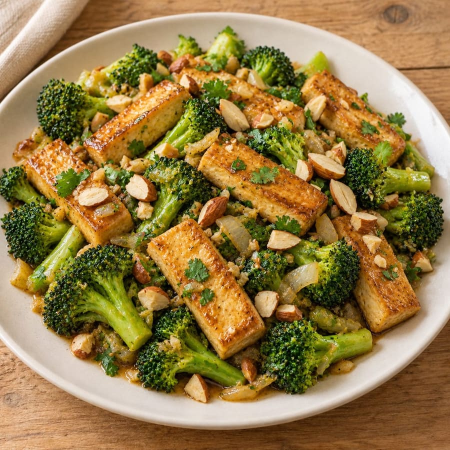 Gebratener Tofu mit Brokkoli und Sojasauce