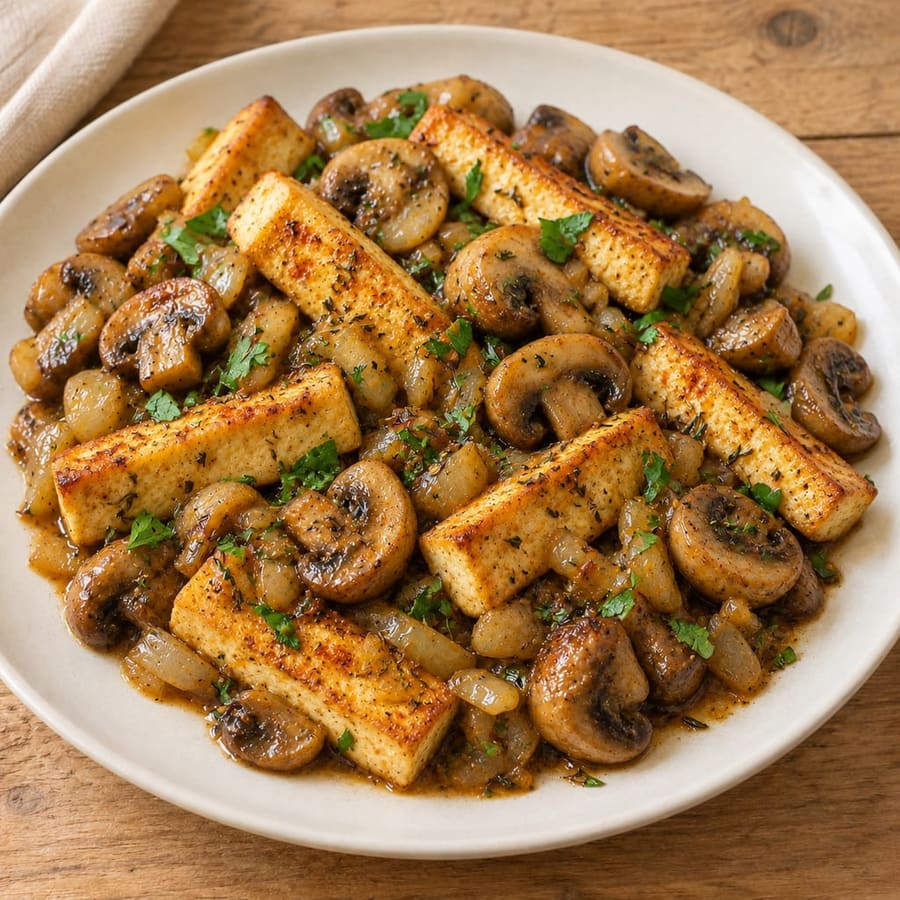 Tofu-Champignon-Pfanne mit Paprika und Thymian