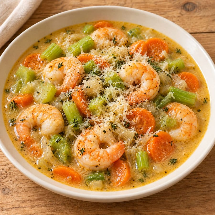 Garnelensuppe mit Staudensellerie und Karotten