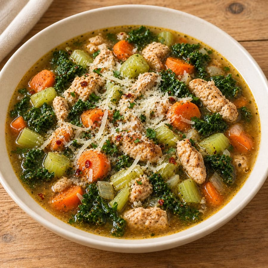 Putenhack-Suppe mit Grünkohl und Karotten