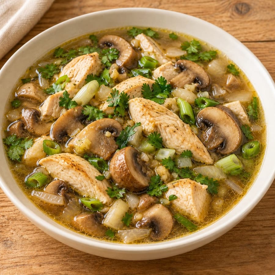 Asiatische Hähnchensuppe mit Champignons und Ingwer