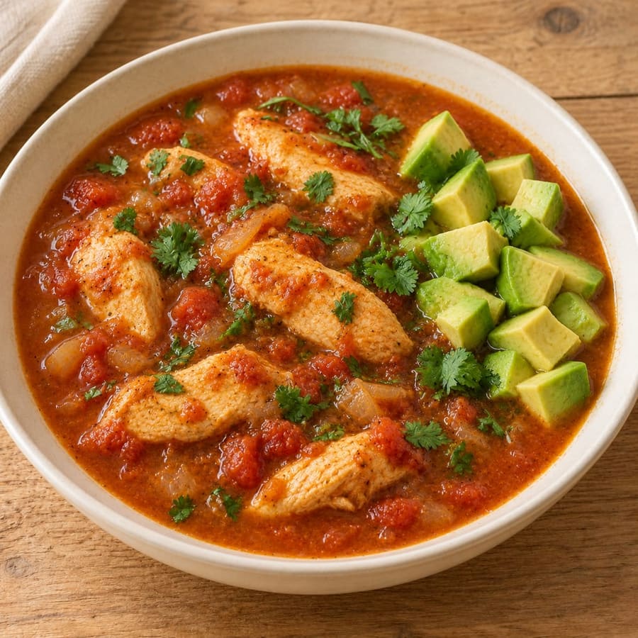 Hühnersuppe mit Tomate, Limette und Avocado