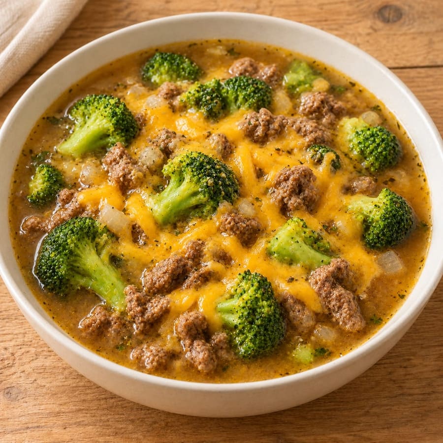 Rinderhack-Brokkoli-Suppe mit Cheddar