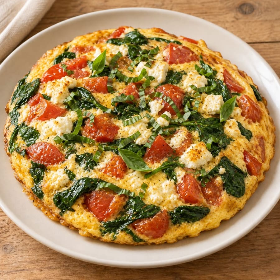 Omelett mit Tomate, Spinat und Feta