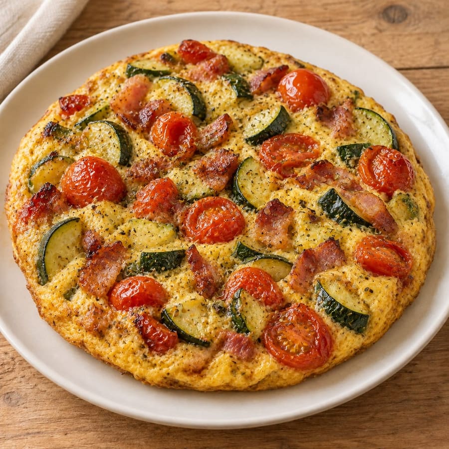 Zucchini-Tomaten-Omelett mit Speck