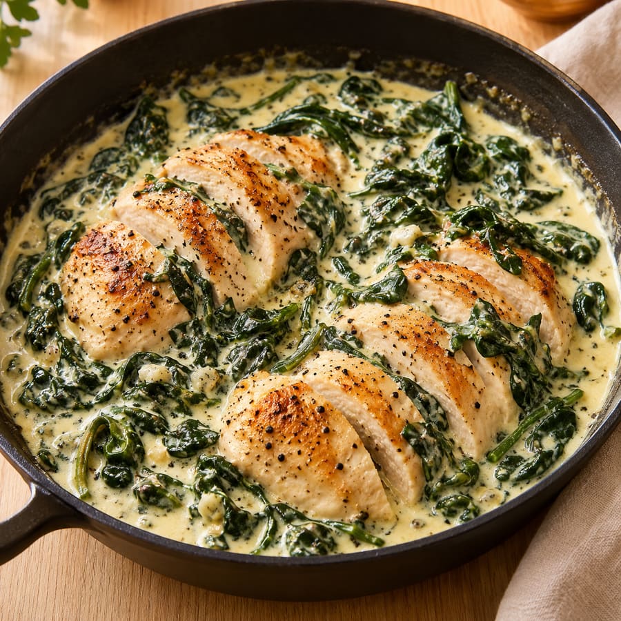 Hähnchen mit Spinat in Zitronen-Joghurt-Sauce
