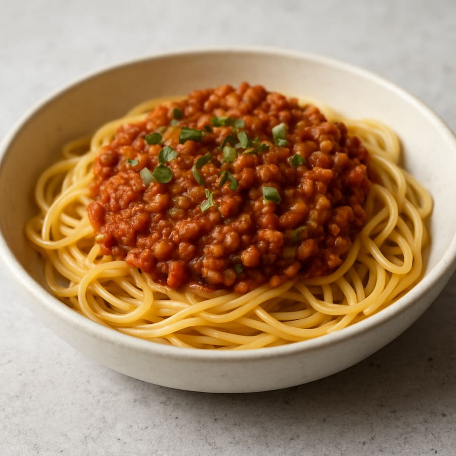 Linsen-Bolognese mit Spaghetti