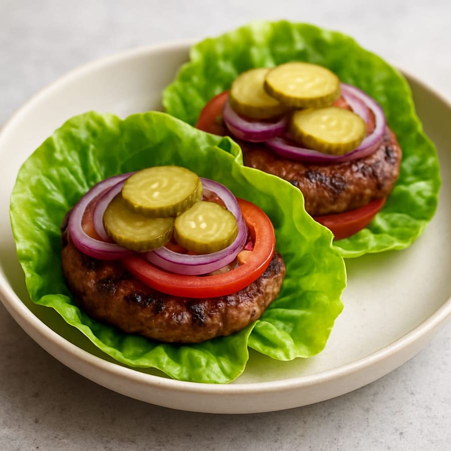 Burger ohne Brötchen im Salatblatt